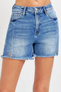 Sansplay Front Slit Raw Hem Denim Shorts