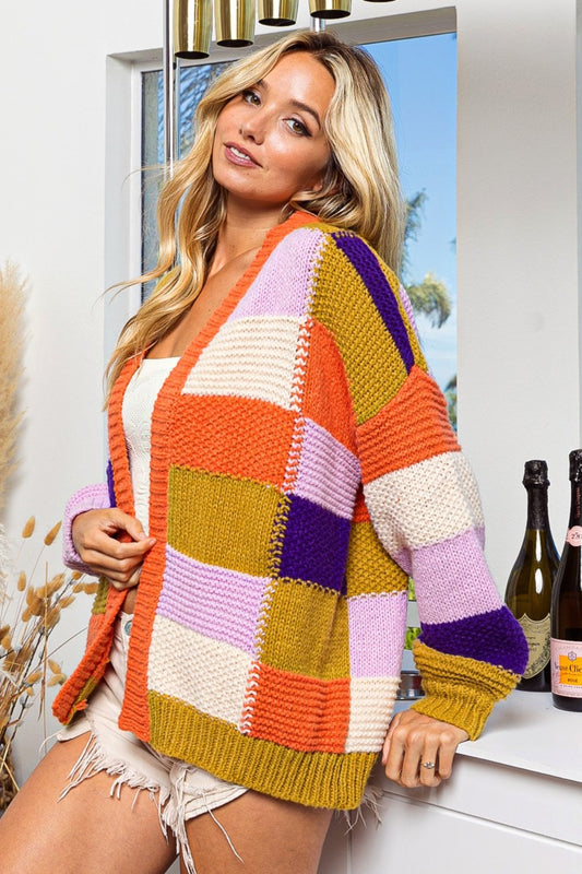 The Heirloom Checkered Color Block Sweater Cardigan