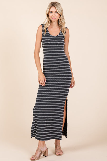 SANS Striped Scoop Neck Sleeveless Maxi Dress