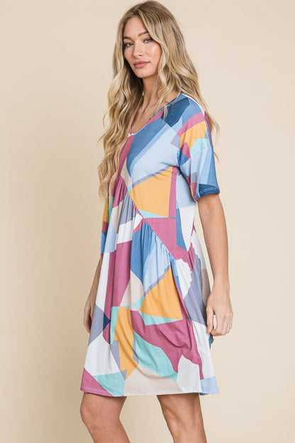 Sansplay Urban Bloom Ruched Color Block Short Sleeve Dress