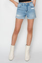 Sapphire Bloom Distressed Mid-Rise Waist Denim Shorts