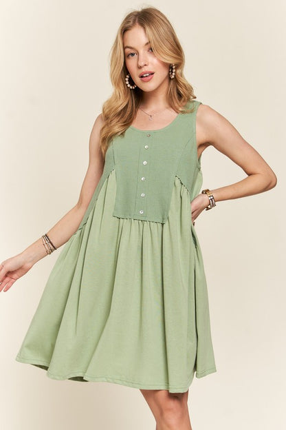 Sweet Surrende Decorative Button Sleeveless Babydoll Dress