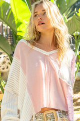 Sansplay V-Neck Floral Patch Ribbed Knit Top