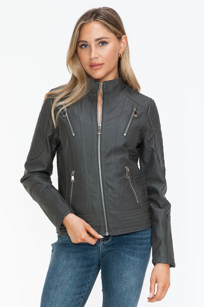 Leather Zip Up Mock Neck Jacket