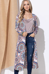 The Precious Merino Printed Kimono Open Front Longline Cardigan