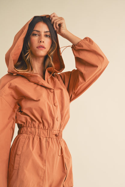 Ephemeral Grace Radiate Snap Down Long Sleeve Hooded Romper