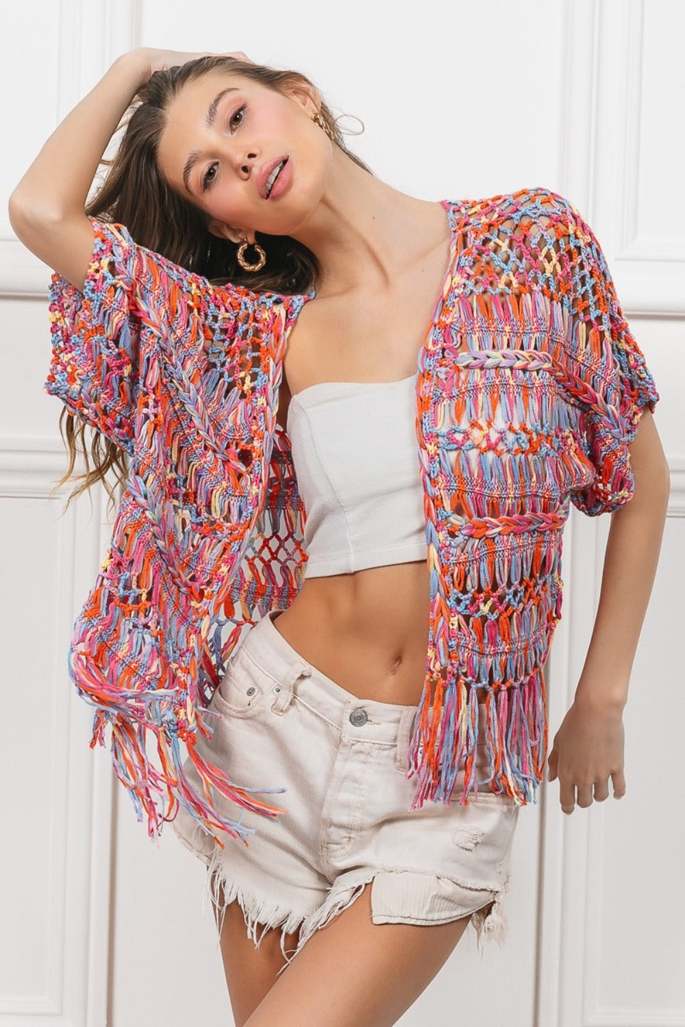 The Precious Merino  Fringed Crop Knit Cardigan