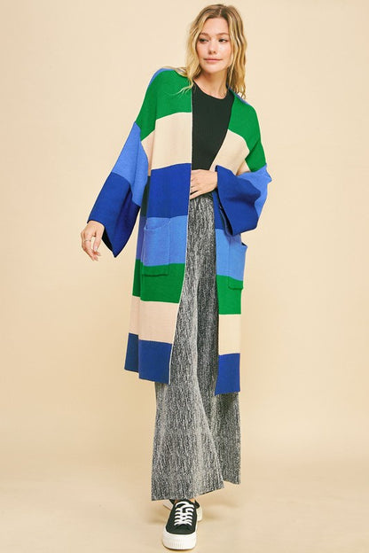 The Couture Knit Color Block Kimono Sleeve Open Front Cardigan