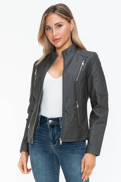 Leather Zip Up Mock Neck Jacket