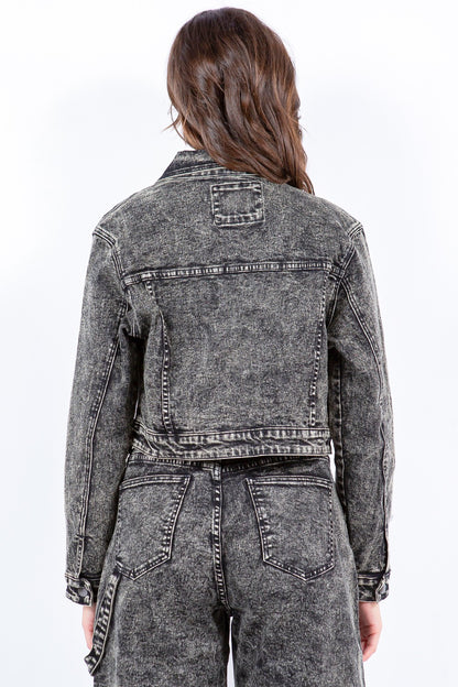 Sansplay Overdyed Bleached Zip Up Cropped Jacket