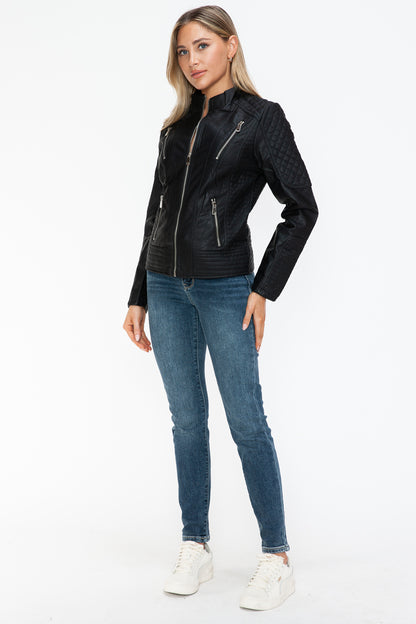 Leather Zip Up Mock Neck Jacket