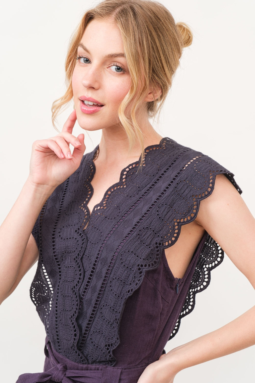 Captivate Event style Laced Surplice Tie Waist Jumpsuit