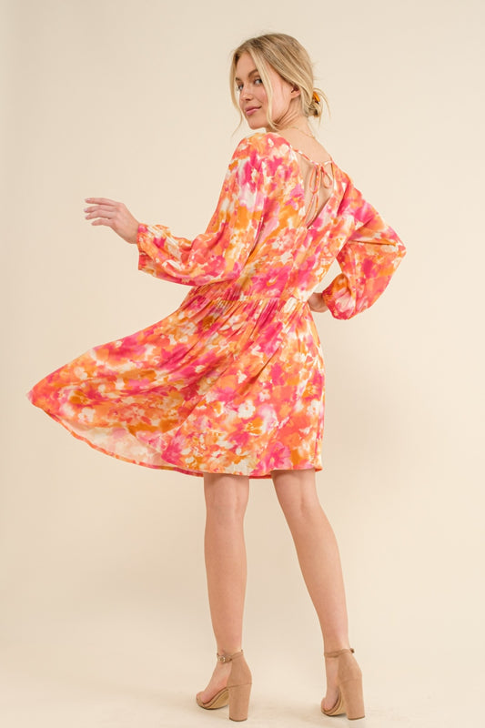 Sansplay floral Full Size Printed Tie Back Sleeve Dress