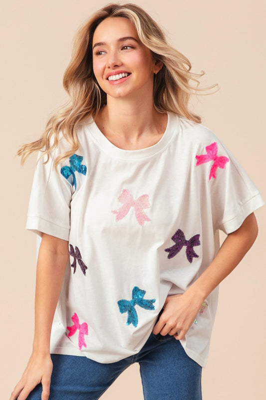 Tattered Triumph Sequin Bow Patch Short Sleeve T-Shirt
