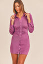 Ruched Button-Down Skinny Mini Shirt Dress