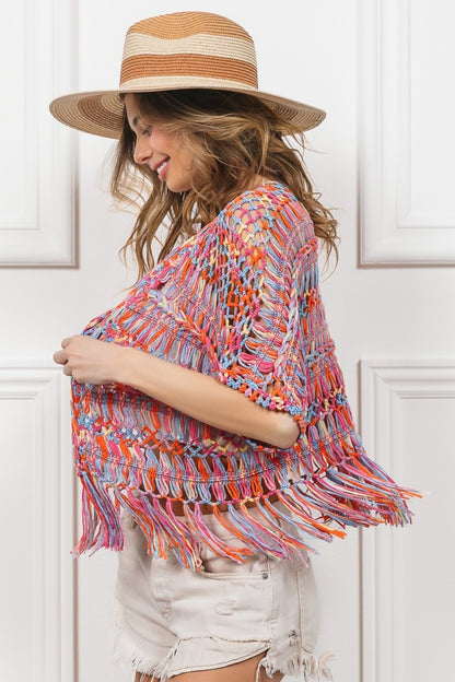 The Precious Merino  Fringed Crop Knit Cardigan