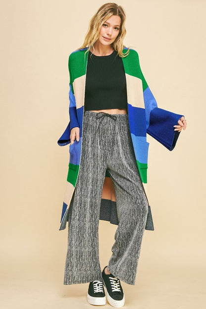 The Couture Knit Color Block Kimono Sleeve Open Front Cardigan