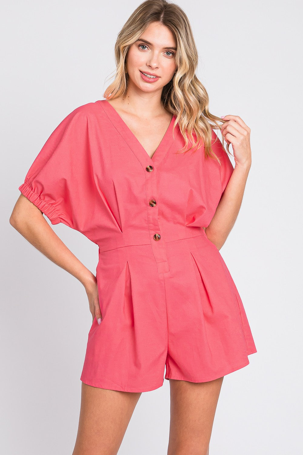 Serene Suit Half Button V-Neck Linen Romper