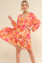 Sansplay floral Full Size Printed Tie Back Sleeve Dress