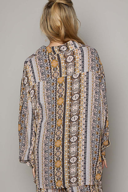 Solace Long Sleeve Button Down Printed Shirt