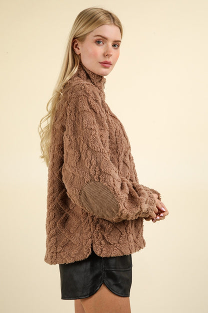 Signature Softness Fuzzy Fleece Half Zip Cable Pattern Sweatshirt