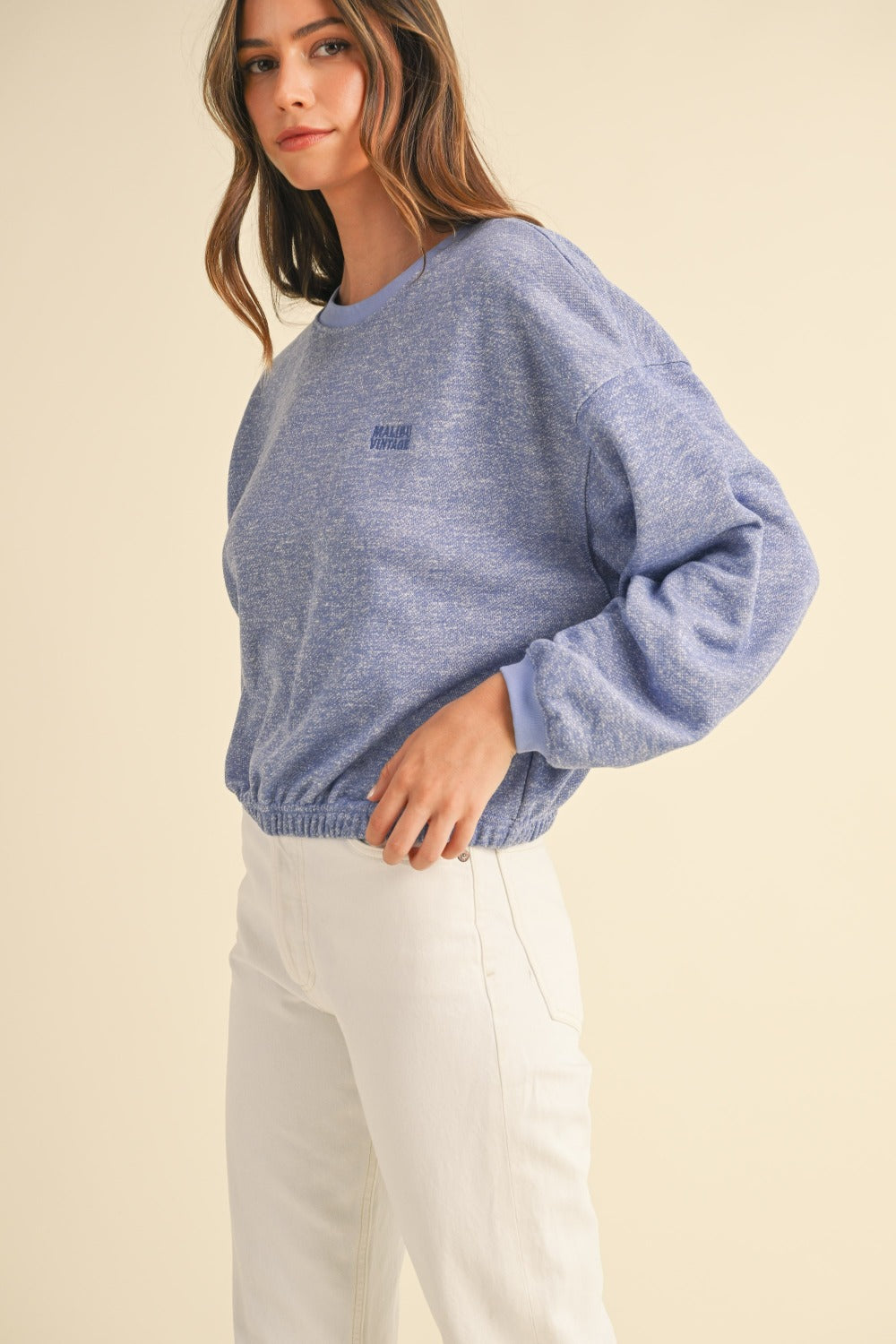 Clouds of Comfort Round Neck Letter Embroidery Crop Sweatshirt
