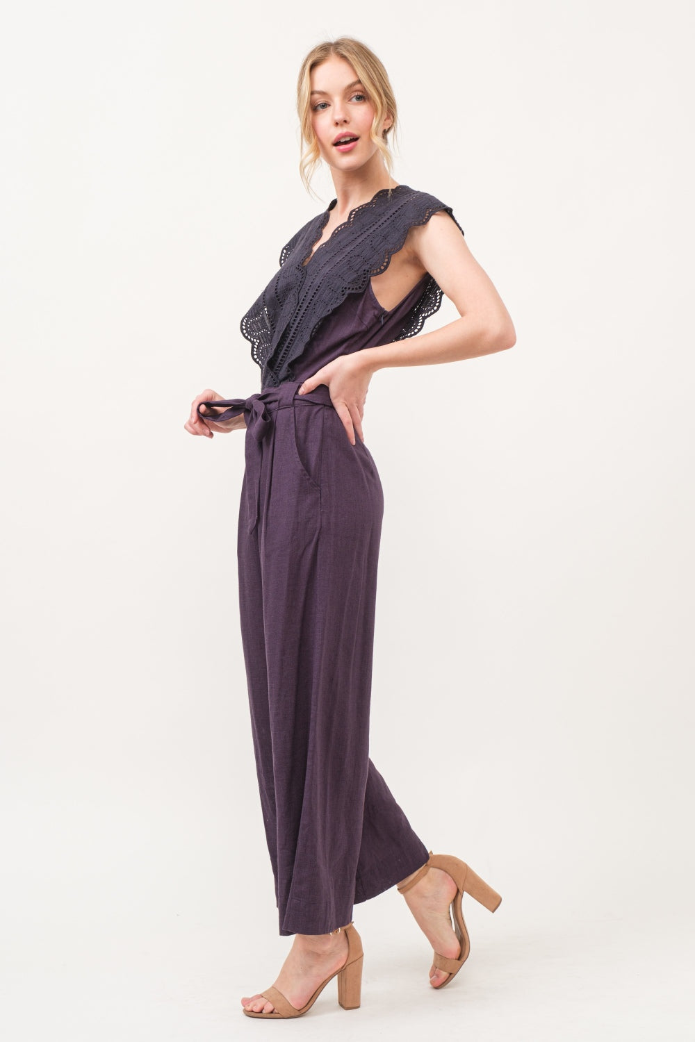 Captivate Event style Laced Surplice Tie Waist Jumpsuit