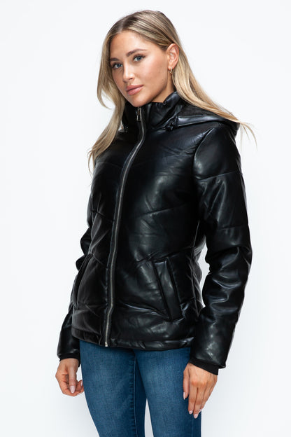 Pocketed Zip Up Puffer Jacket with Removable Hood