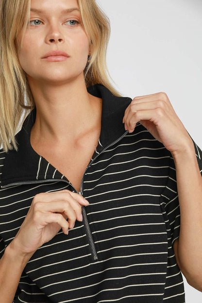 Crafted for Comfort  Striped Half Zip Short Sleeve Sweatshirt