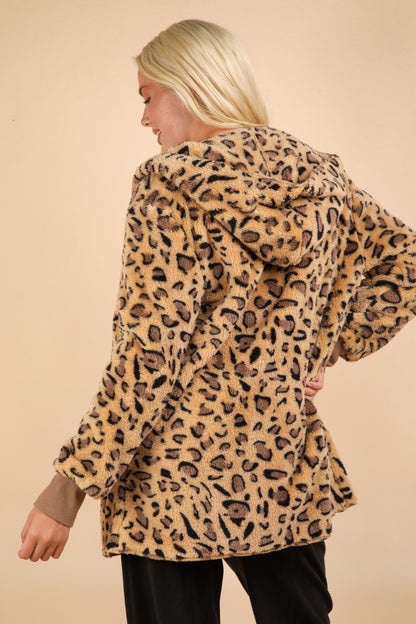 Urban Fuzzy Leopard Long Sleeve Hooded Jacket