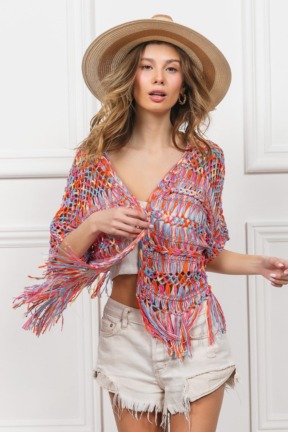 The Precious Merino  Fringed Crop Knit Cardigan