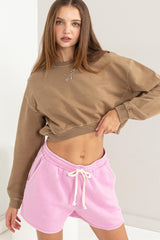 Sans Round Neck Long Sleeve Cropped Sweatshirt