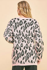 The Couture Knit Leopard Ribbon Tie Front Loose Fit Cardigan
