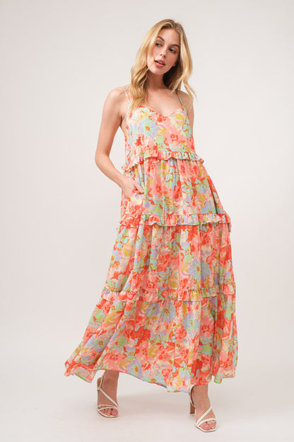 Floral Ruffled Tiered Strap maxi Dress