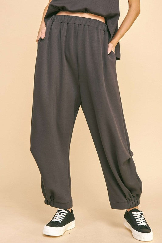 Sansplay Designer Set Drawstring Hem Round Neck Tank and Pants Set