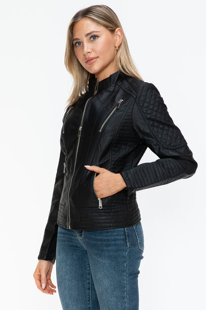 Leather Zip Up Mock Neck Jacket