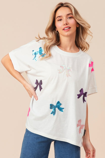 Tattered Triumph Sequin Bow Patch Short Sleeve T-Shirt