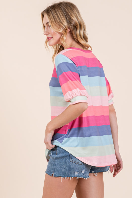 Threads of Tenderness Striped Round Neck Half Sleeve T-Shirt
