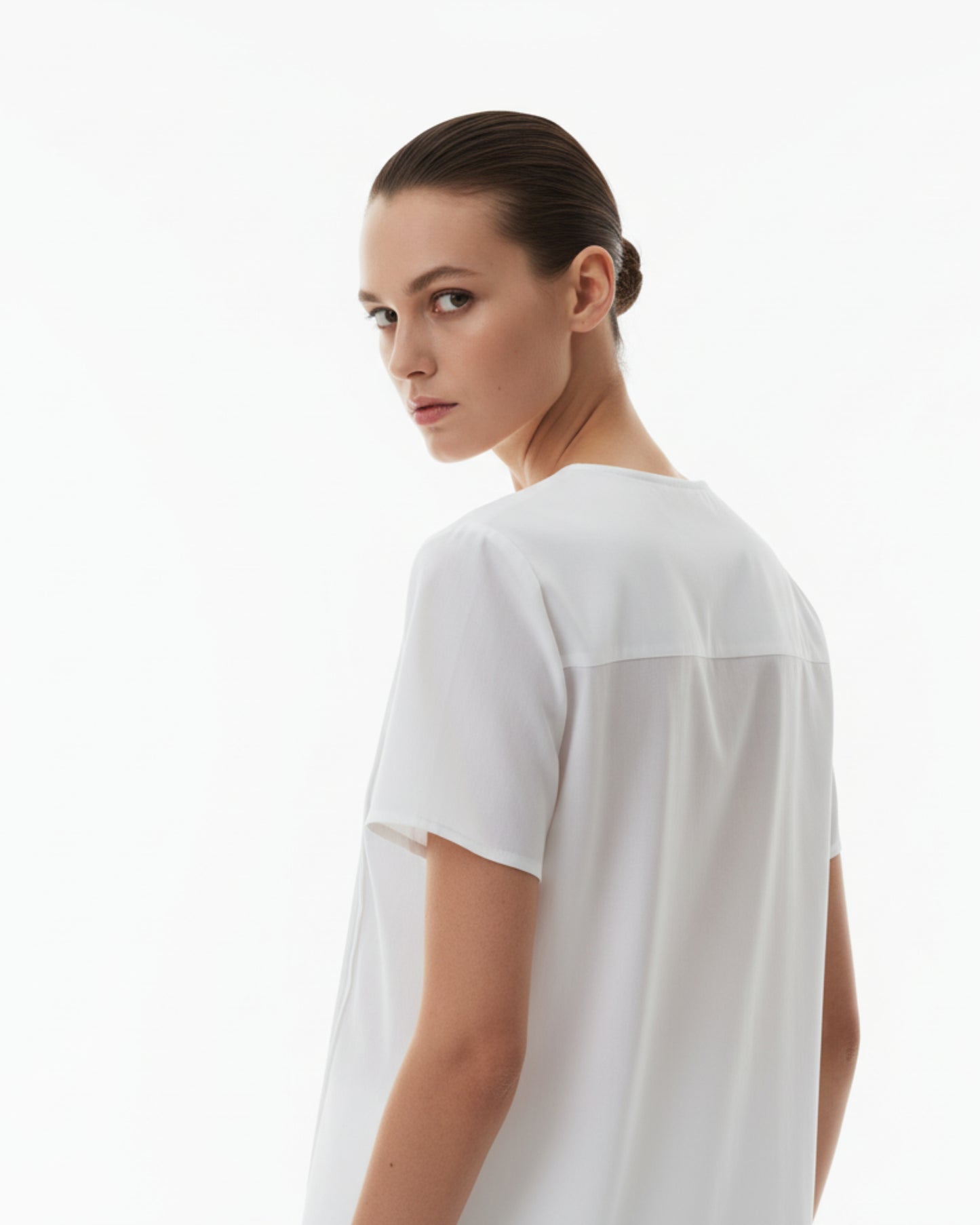 The Sansplay Grandeur Tuck Detail V-Neck Short Sleeve Blouse