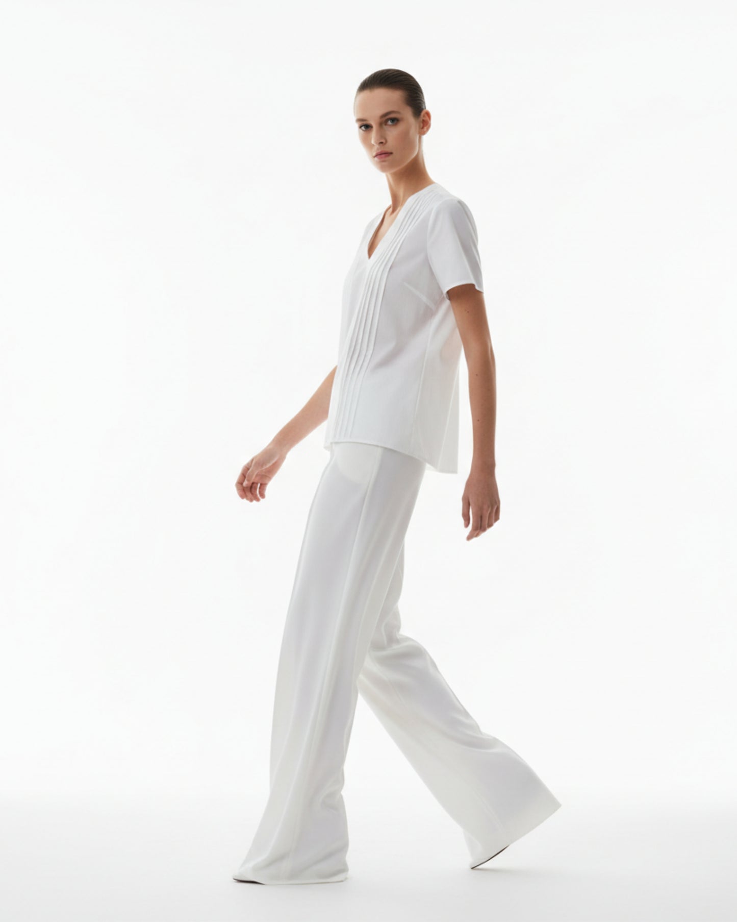 The Sansplay Grandeur Tuck Detail V-Neck Short Sleeve Blouse