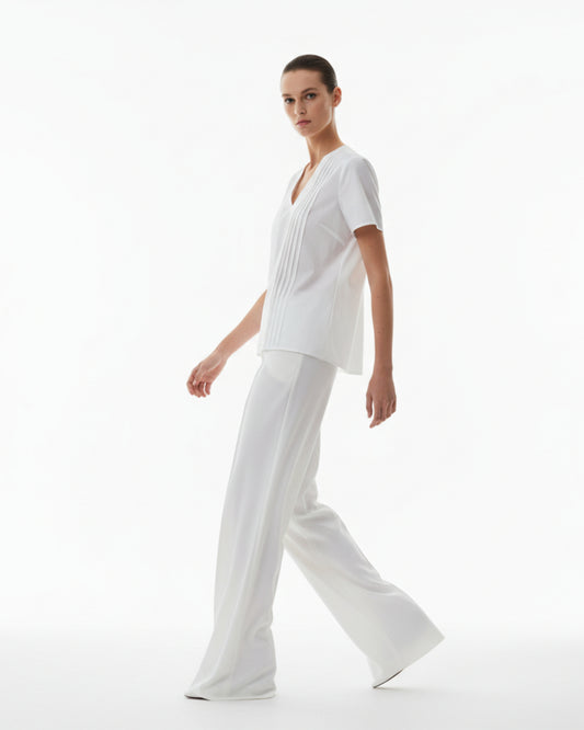 The Sansplay Grandeur Tuck Detail V-Neck Short Sleeve Blouse