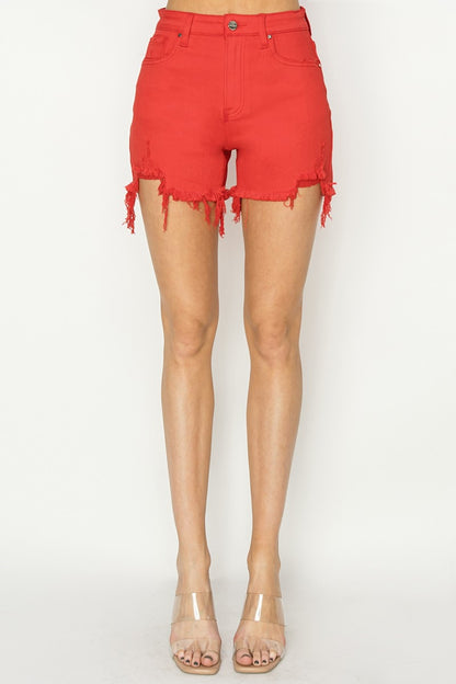 The Denim Muse High Rise Distressed Denim Shorts