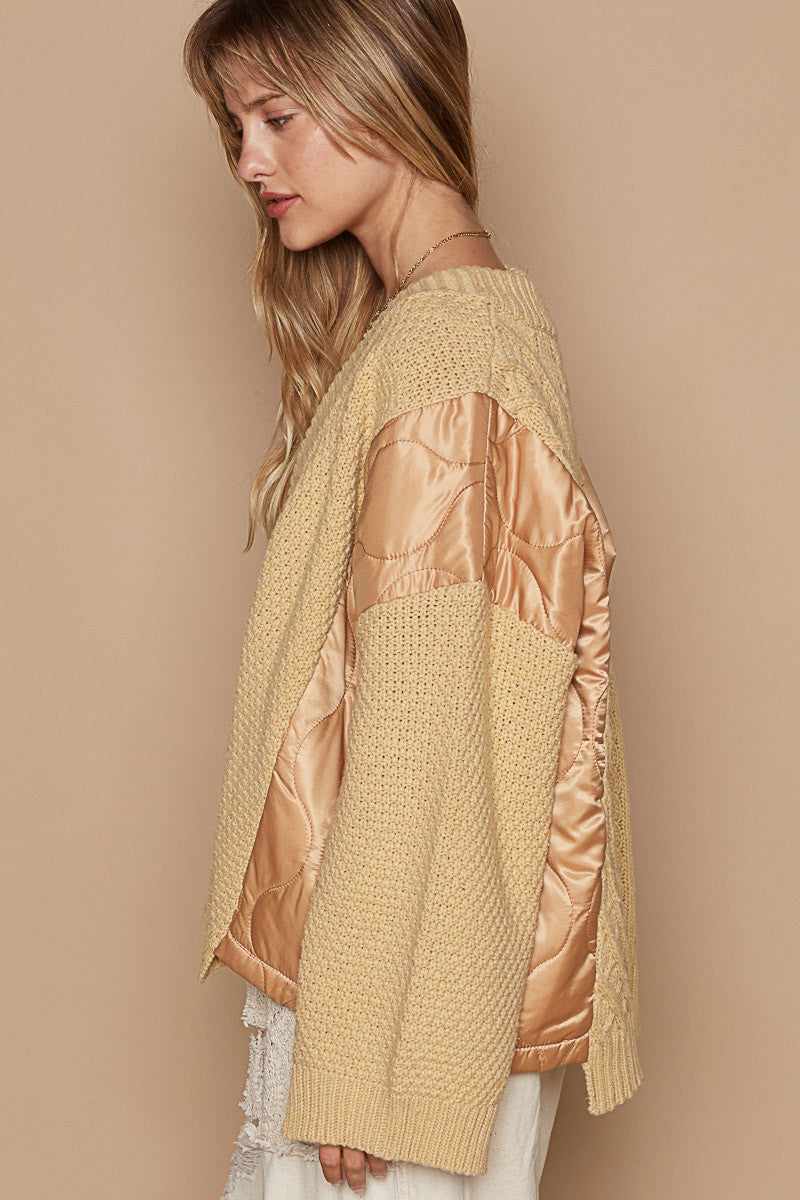 Sansplay Quilting Patch Button Up Cable Knit Jacket
