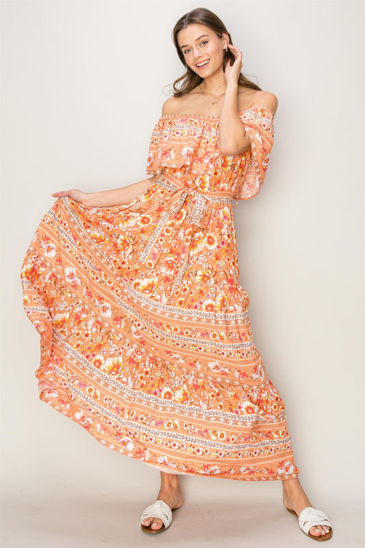 Sansplay Off-Shoulder Tie Front Maxi Dress