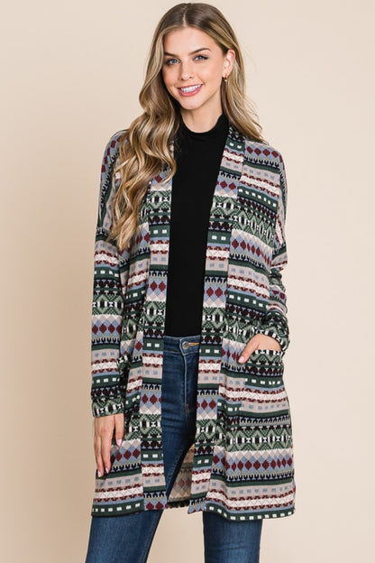 Open Front Long Sleeve Cardigan with Pockets