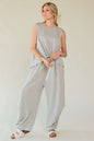 Sansplay Designer Set Drawstring Hem Round Neck Tank and Pants Set