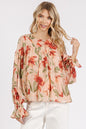 Twirl & Twirl Floral Round Neck Flounce Sleeve Blouse