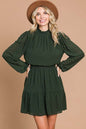 Dot Smock Neck Mini Dress with Pockets
