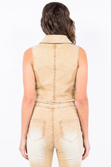 Sans Zip Up Washed Crop Denim Vest