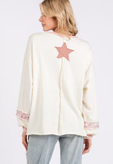 The Embrace Peace & Star Patch Contrast Round Neck Sweatshirt
